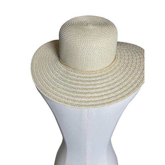 Nine West Cream Straw Floppy Sun Hat Wide Brim‎ Resort Beach Travel O/S - Picture 2 of 5